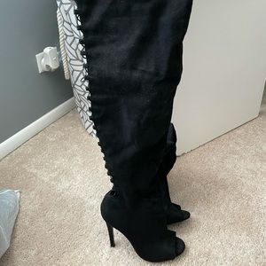 Thigh high peep toe boots